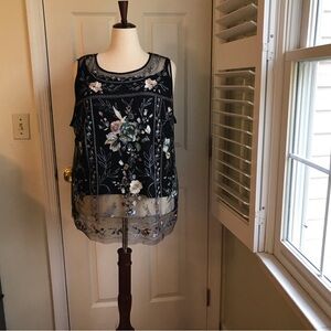White House Black Market Black Floral Blouse